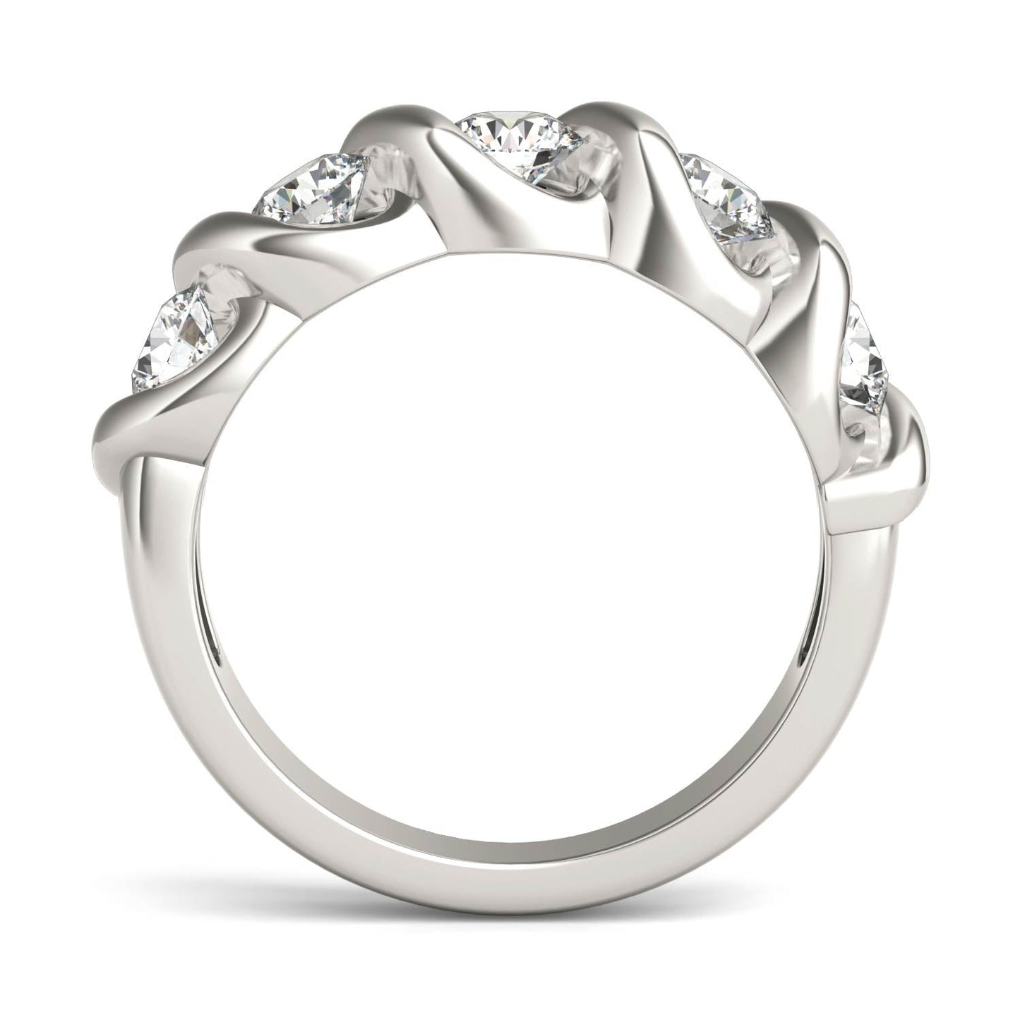 1.15 CTW DEW Round Moissanite Bypass Band in 14K White Gold