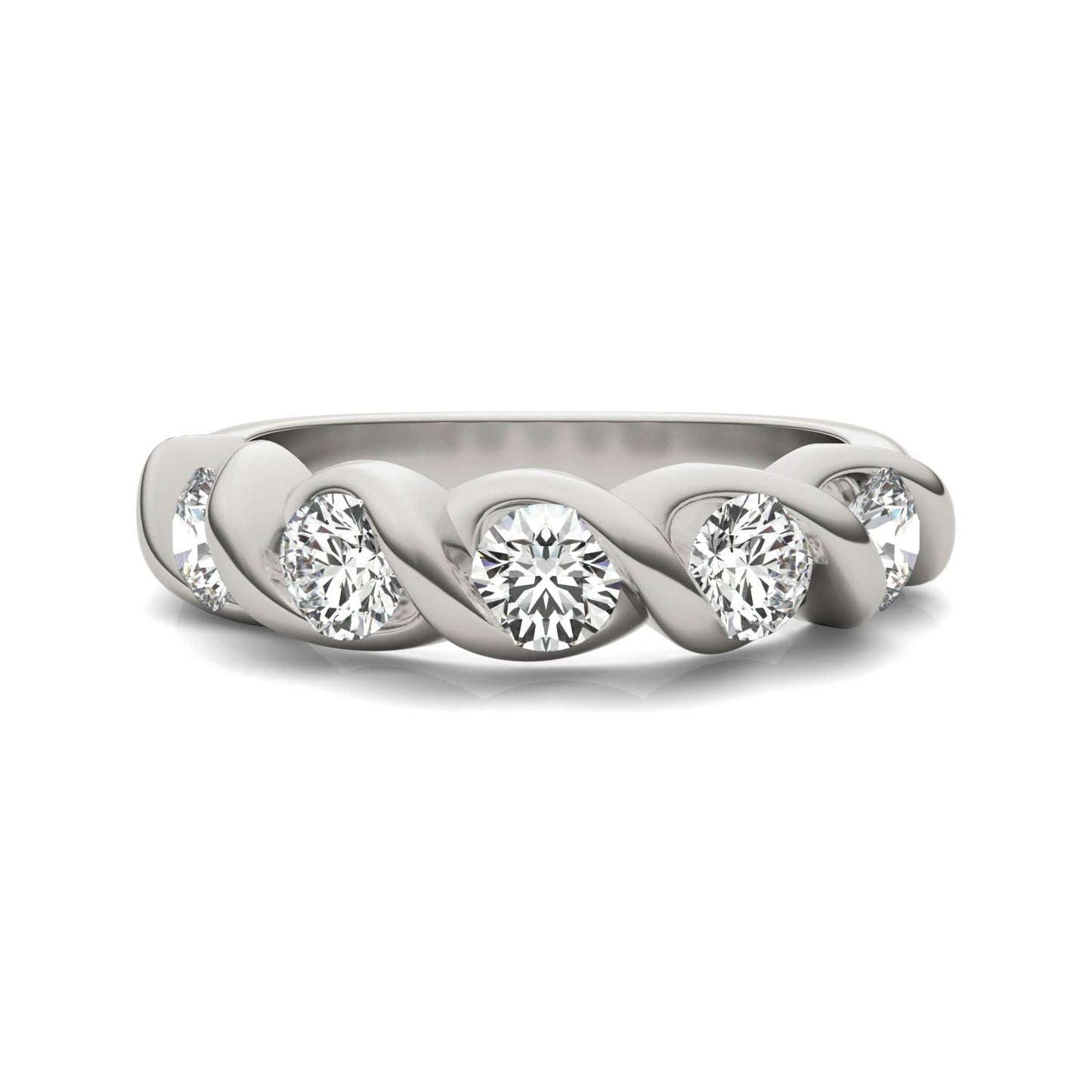 1.15 CTW DEW Round Moissanite Bypass Band in 14K White Gold