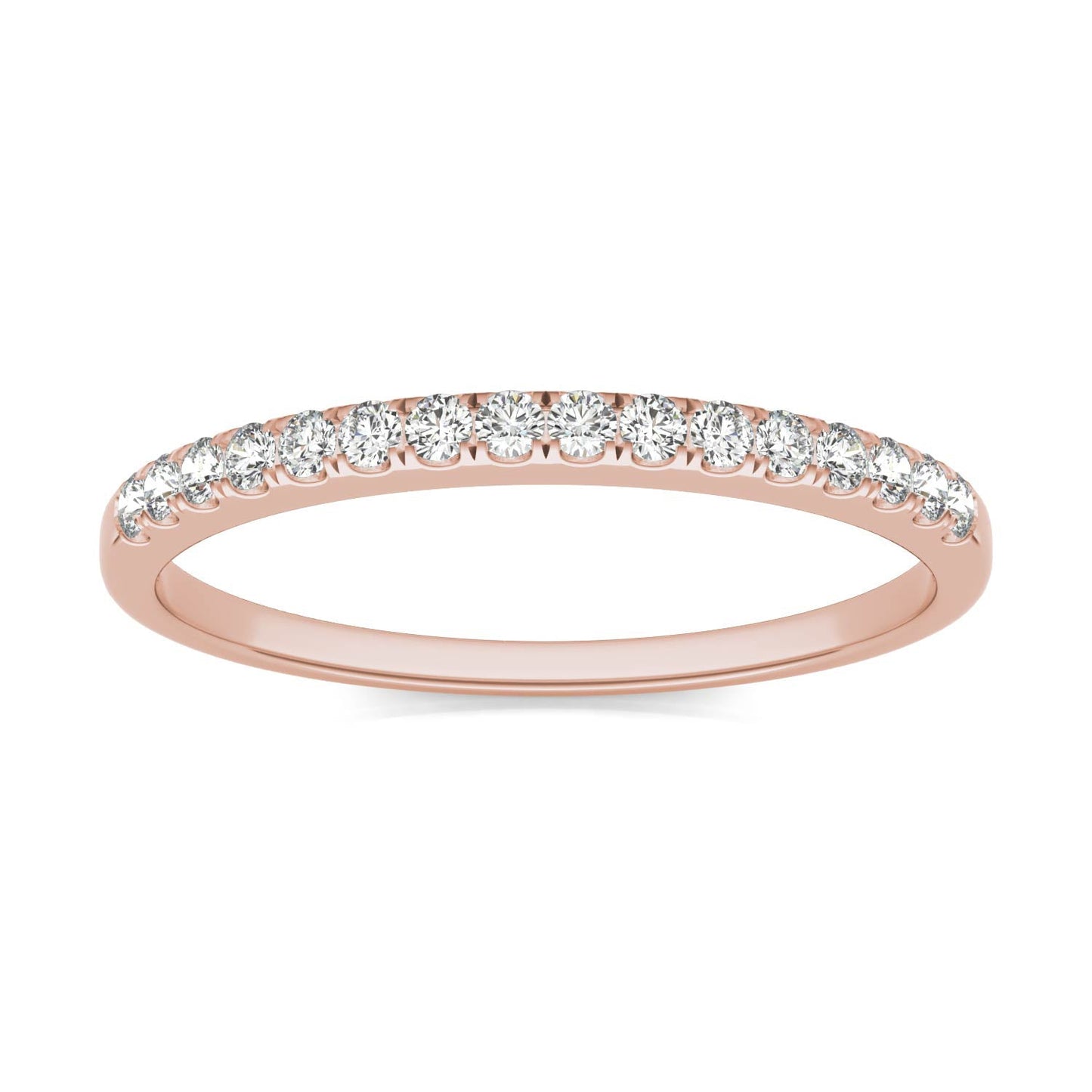 0.16 CTW DEW Round Moissanite Wedding Band in 14K Rose Gold