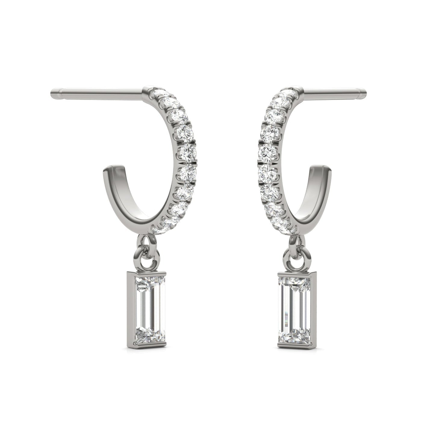 0.37 CTW DEW Straight Baguette Moissanite Hoop Earrings in 14K White Gold