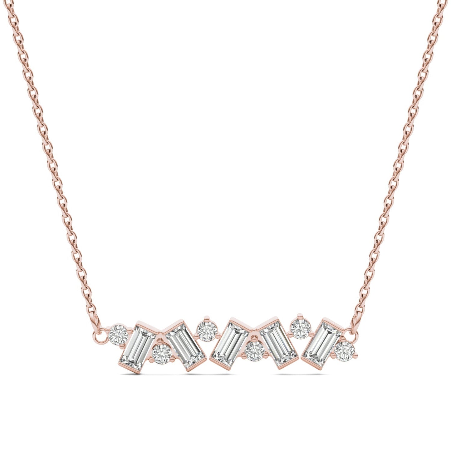 0.72 CTW DEW Straight Baguette Moissanite Fixed Alternating Necklace in 14K Rose Gold