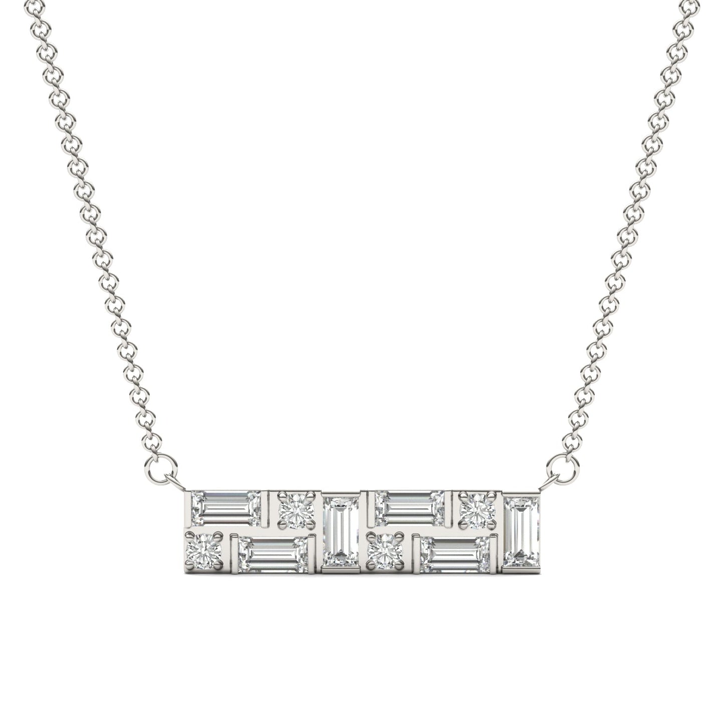 0.82 CTW DEW Straight Baguette Moissanite Fixed Necklace 14K White Gold