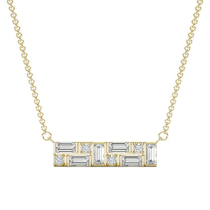 0.82 CTW DEW Straight Baguette Moissanite Fixed Necklace in 14K Yellow Gold
