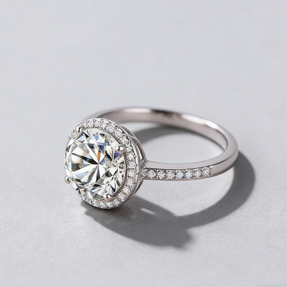 2CT Halo Moissanite Ring with 925 Silver, Classic 4-Prong Engagement & Anniversary Jewelry for Her