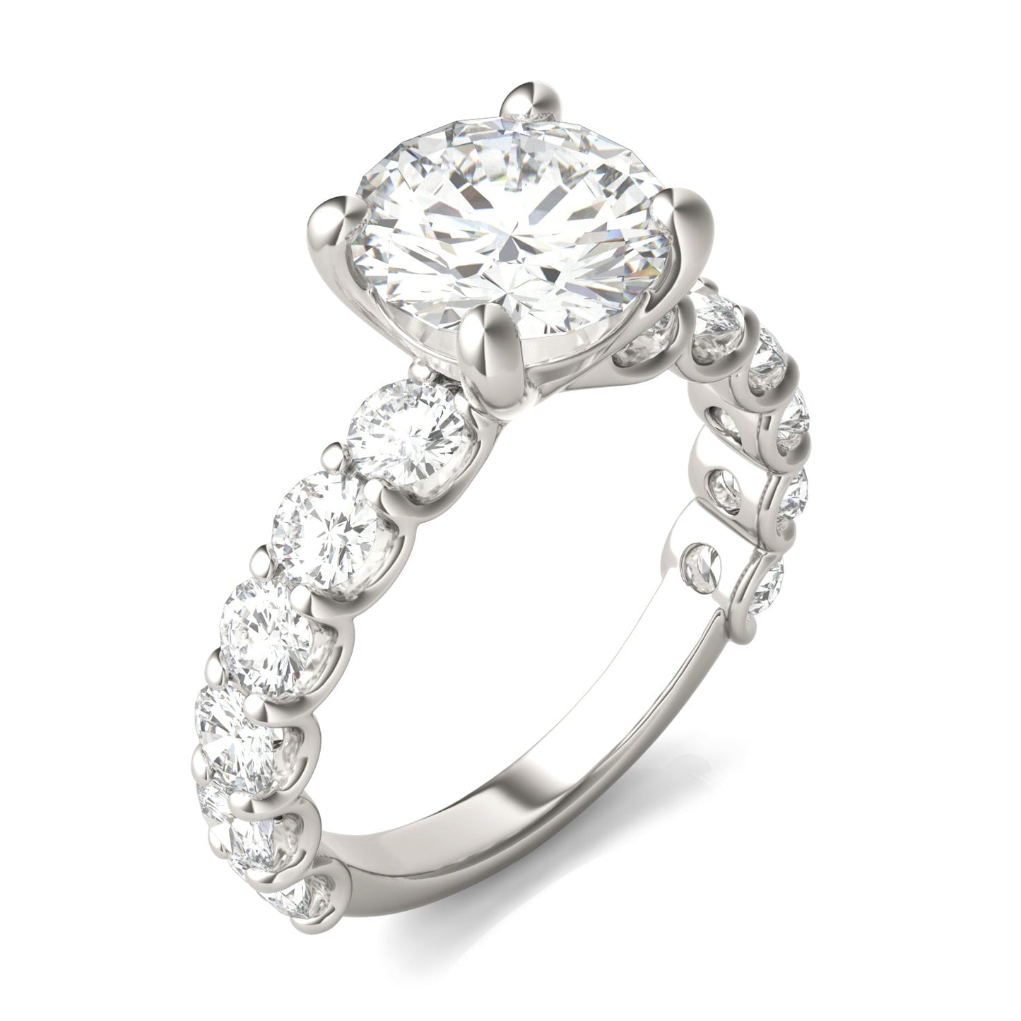 3.76 CTW DEW Round Moissanite Trellis Side-Stone Ring in 14K White Gold