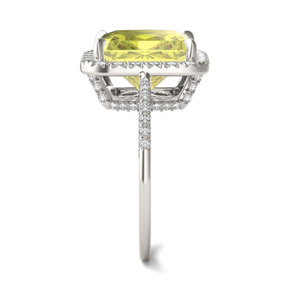 5.90 CTW DEW Radiant Yellow Moissanite Accented Ring in 14K White Gold