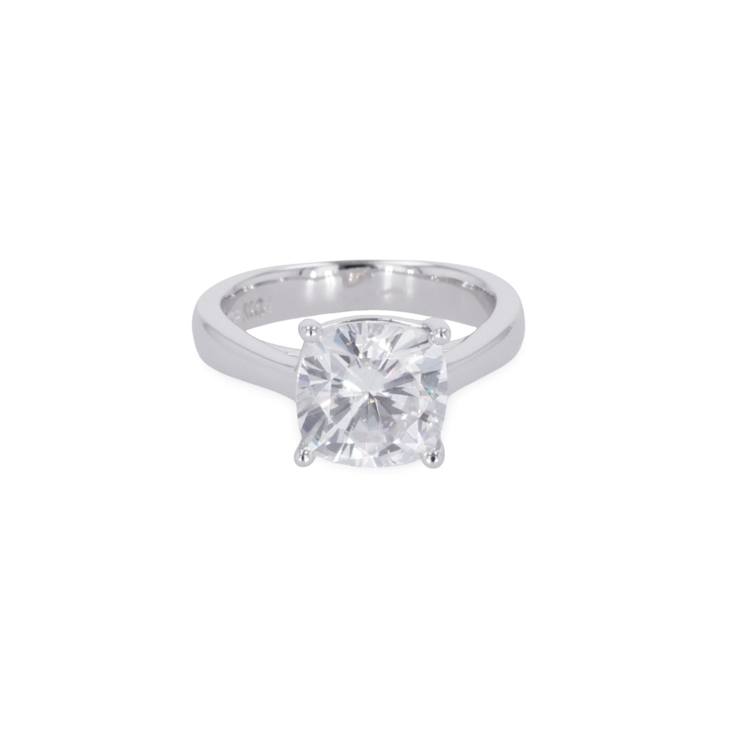 2.80 CTW DEW Cushion Moissanite Four Prong Solitaire Engagement Ring in Sterling Silver