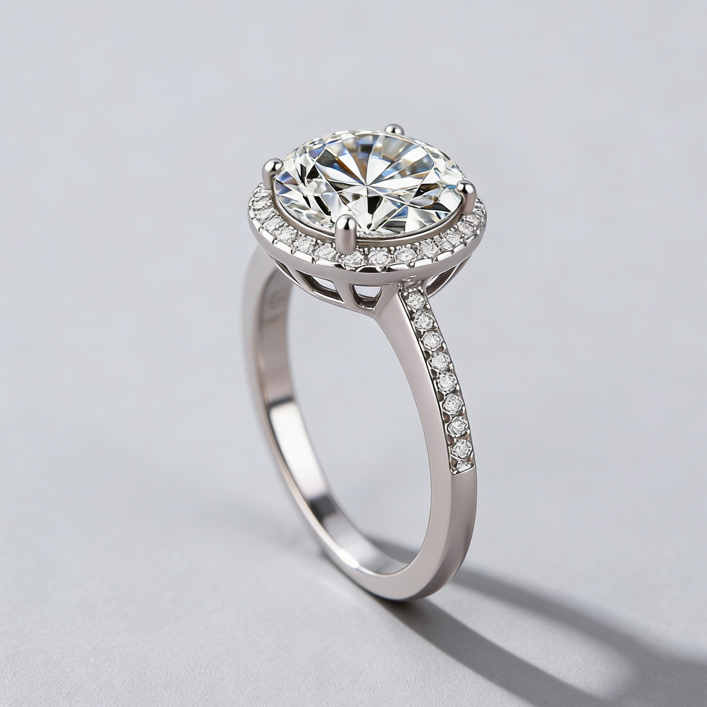 2CT Halo Moissanite Ring with 925 Silver, Classic 4-Prong Engagement & Anniversary Jewelry for Her