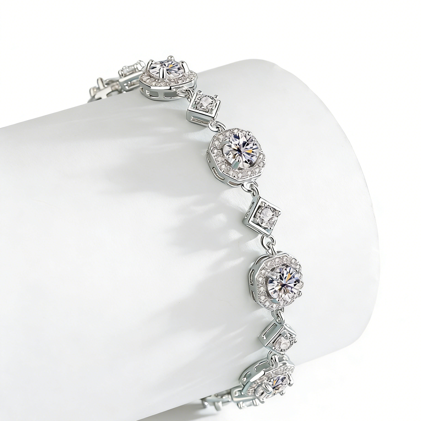 4CT Moissanite Square Bracelet + S925 Sterling Silver  Adjustable 21cm  Chain 8 Colors