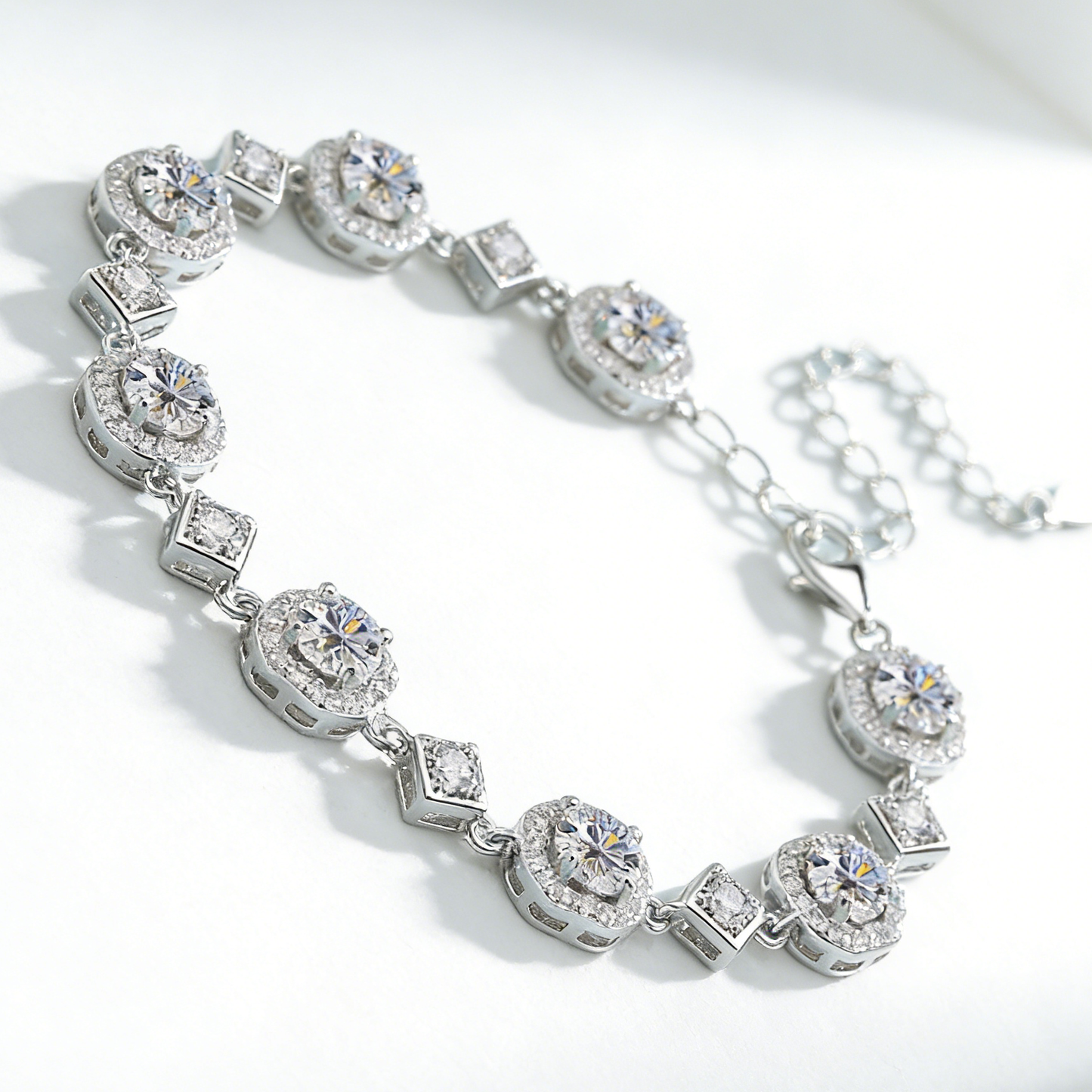 4CT Moissanite Square Bracelet + S925 Sterling Silver  Adjustable 21cm  Chain 8 Colors