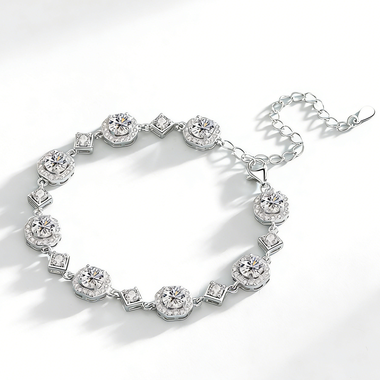 4CT Moissanite Square Bracelet + S925 Sterling Silver  Adjustable 21cm  Chain 8 Colors