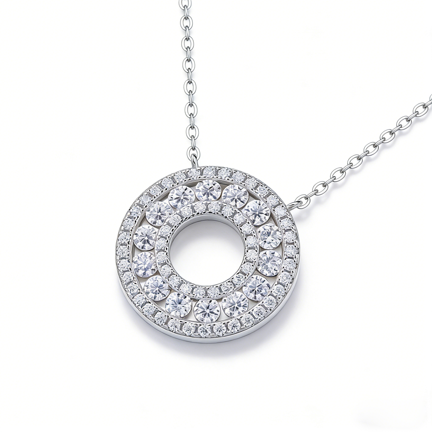 S925 Sterling Silver Circle Moissanite Pendant Necklace – GRA Certified