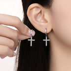 Cross Drop Earrings in 925 Sterling Silver – Dazzling Moissanite Pavé Hoops for Men & Women,