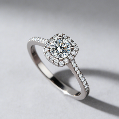 Sugar Cube Moissanite Ring in 925 Sterling Silver – Dainty Square Stone Band for Couples, Jewelry Gift