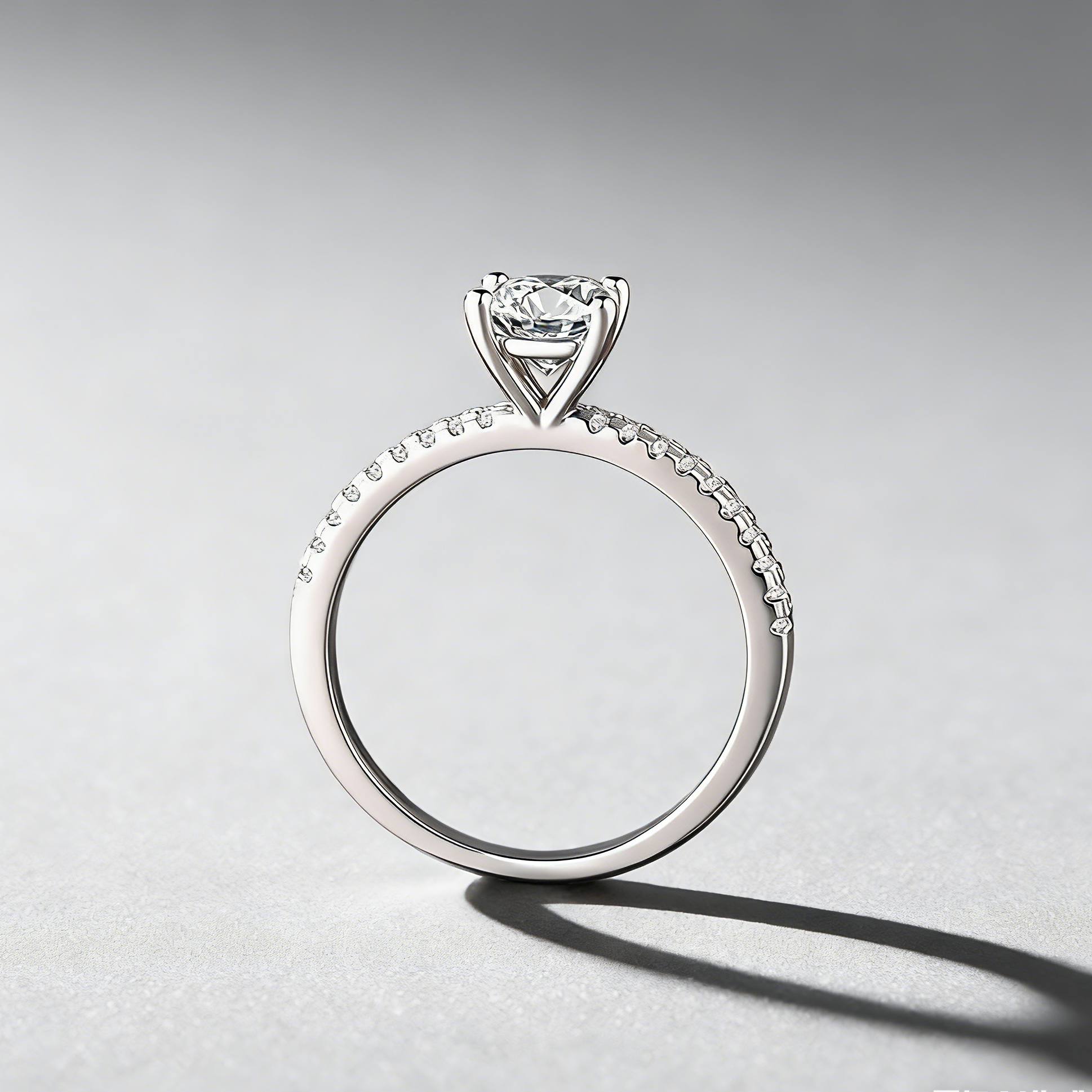 D-Color Moissanite Ring for Women, 925 Sterling Silver 4-Prong Solitaire with Micro-Pave Band, Luxury Ring for Her