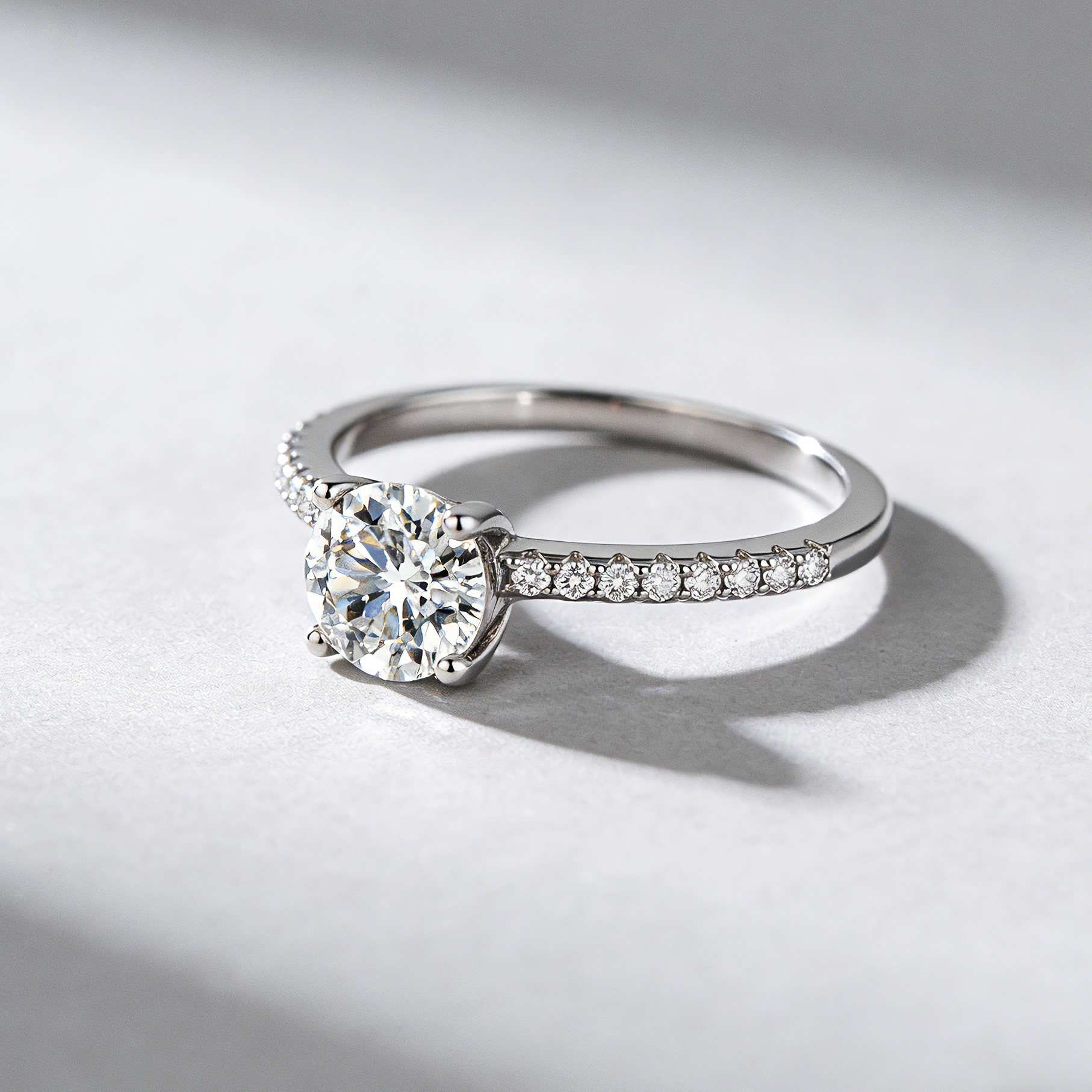 D-Color Moissanite Ring for Women, 925 Sterling Silver 4-Prong Solitaire with Micro-Pave Band, Luxury Ring for Her