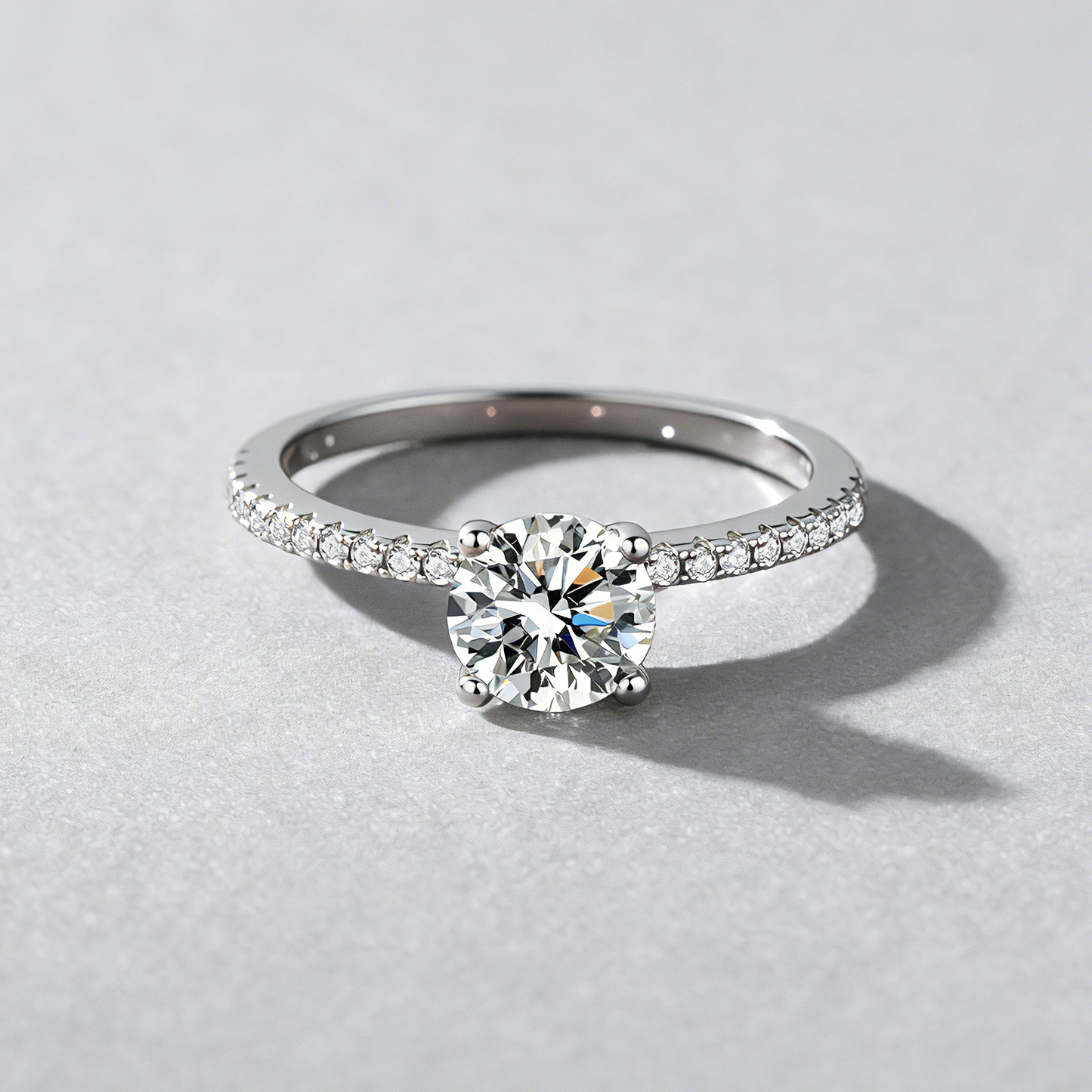 D-Color Moissanite Ring for Women, 925 Sterling Silver 4-Prong Solitaire with Micro-Pave Band, Luxury Ring for Her