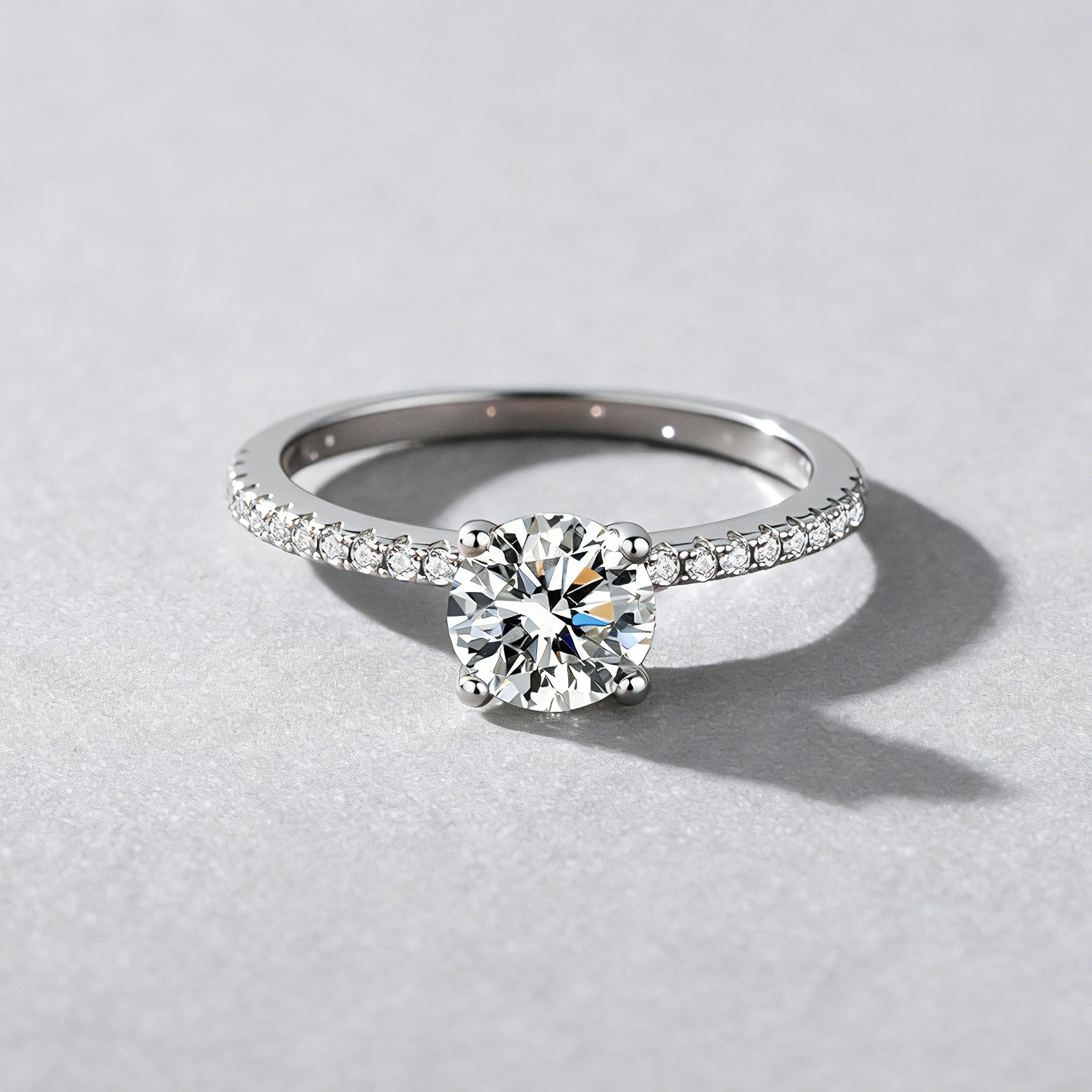 D-Color Moissanite Ring for Women, 925 Sterling Silver 4-Prong Solitaire with Micro-Pave Band, Luxury Ring for Her