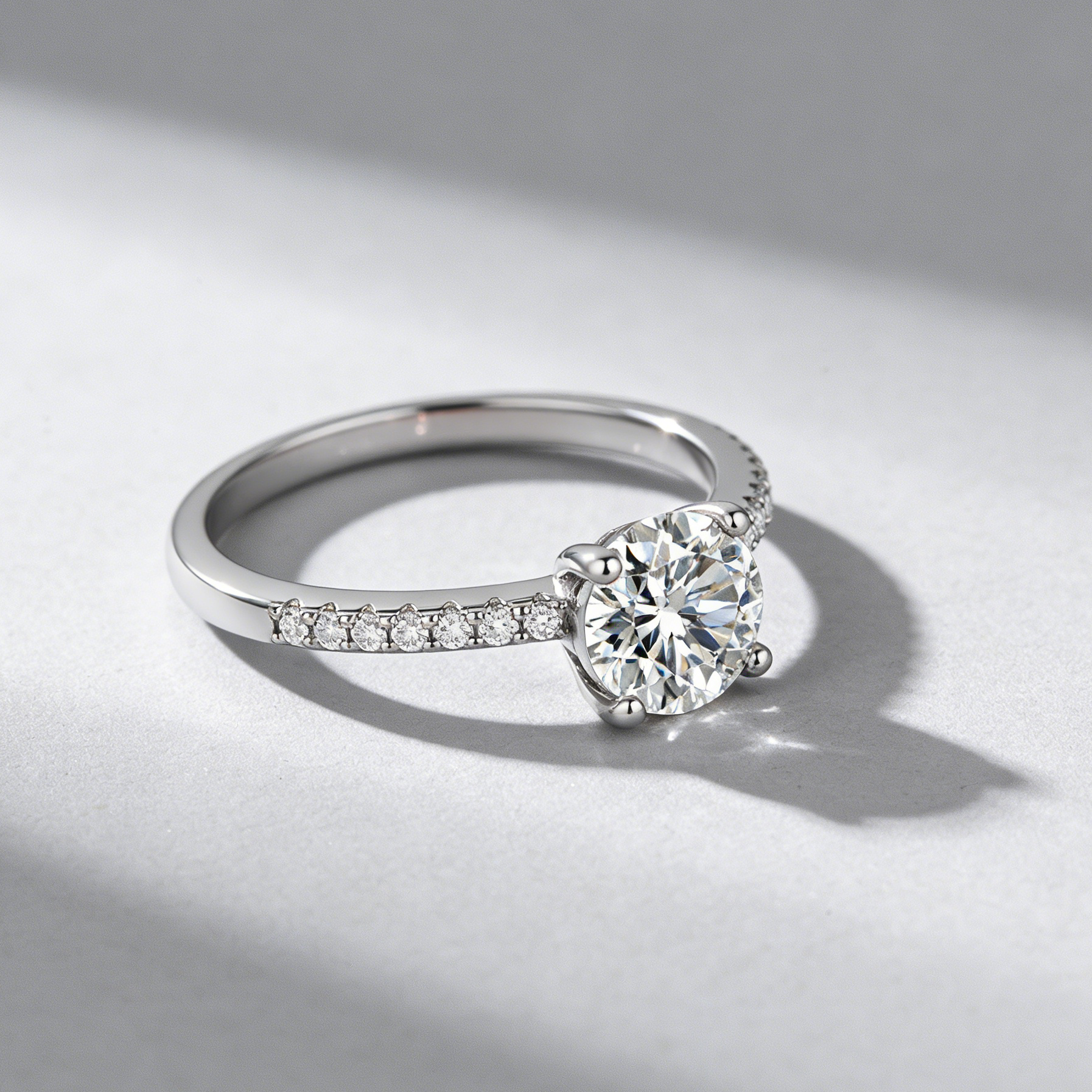 D-Color Moissanite Ring for Women, 925 Sterling Silver 4-Prong Solitaire with Micro-Pave Band, Luxury Ring for Her