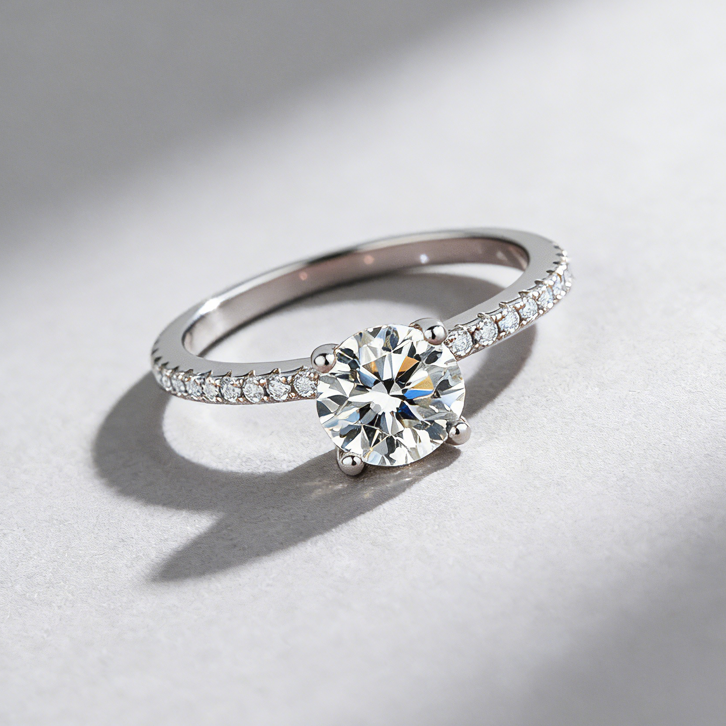 D-Color Moissanite Ring for Women, 925 Sterling Silver 4-Prong Solitaire with Micro-Pave Band, Luxury Ring for Her