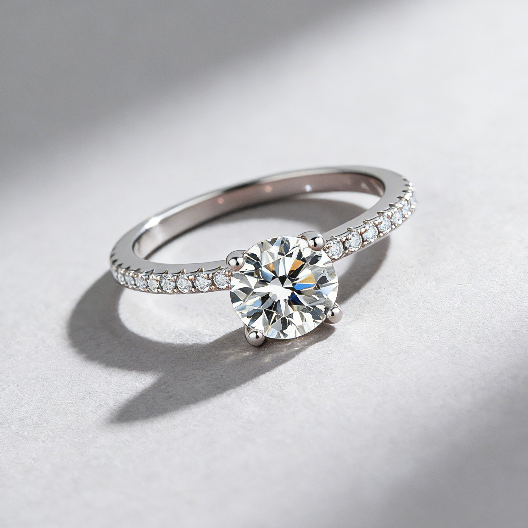 D-Color Moissanite Ring for Women, 925 Sterling Silver 4-Prong Solitaire with Micro-Pave Band, Luxury Ring for Her